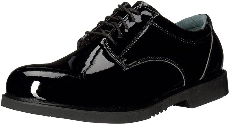 Thorogood Uniform Classics High-Gloss Black Poromeric Oxford Dress Shoes for Men and Women with EVA Cushion Flex Footbed and Non-Marking Non-Slip Rubber Outsole, Black, 11.5 W US - Image 1